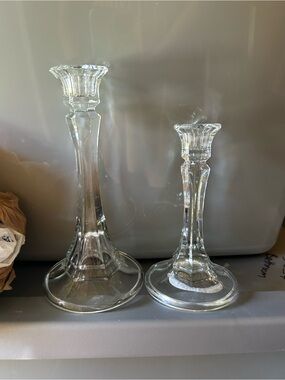 Clear Glass Crystal-Style Candlestick Pair - Elegant Home Accent